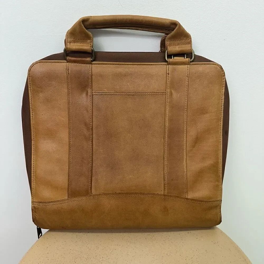 Franklin Covey Vintage 1996 SpaceMaker Tan Leather Zip 7 Ring Briefcase